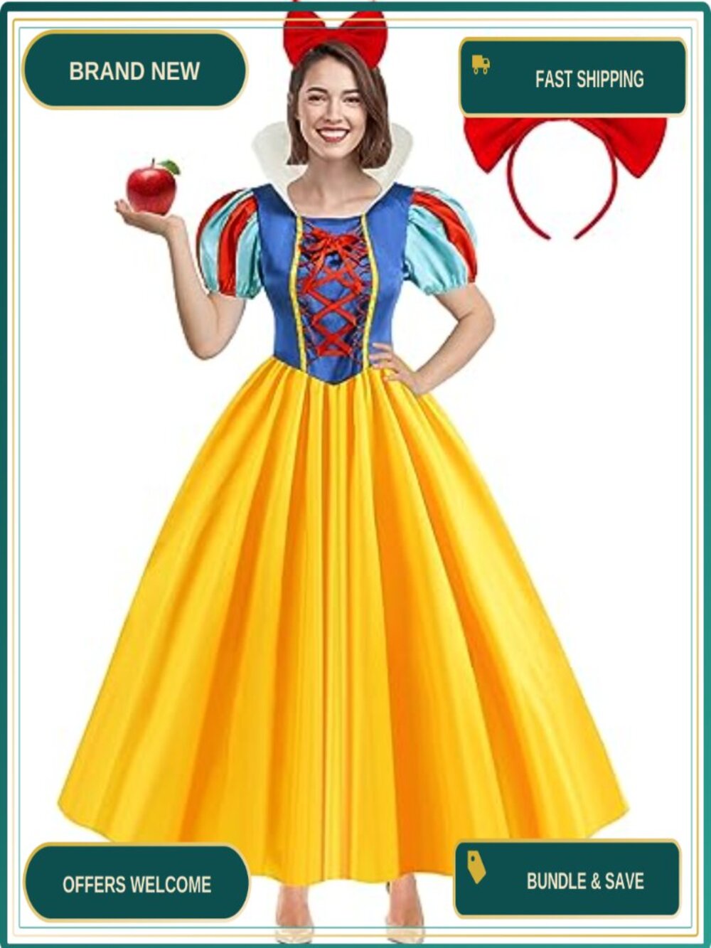 Womens Princess Costume Dress with Headband Polyester Halloween Cosplay